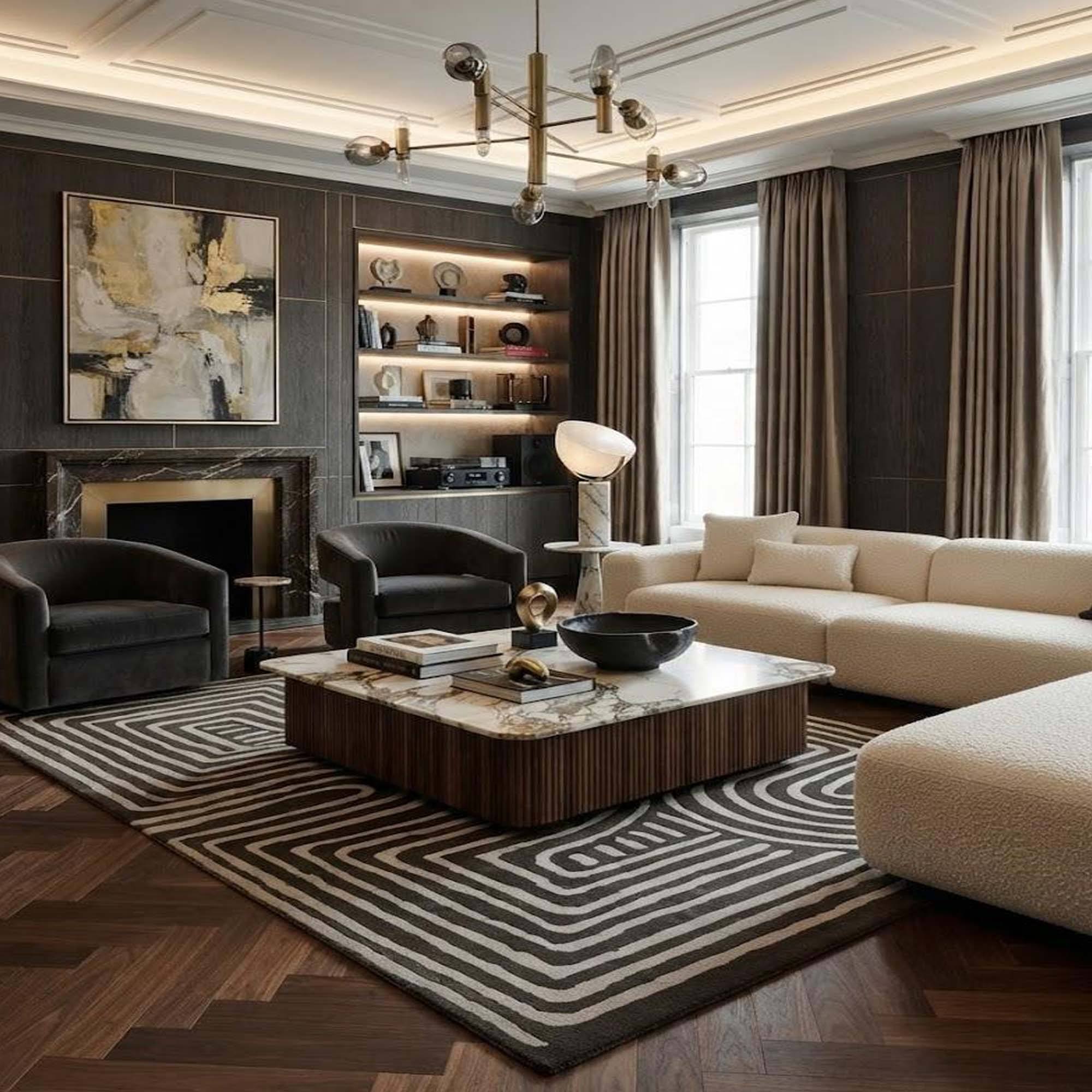Modern Square Marble Coffee Table | Fluted Wood Base